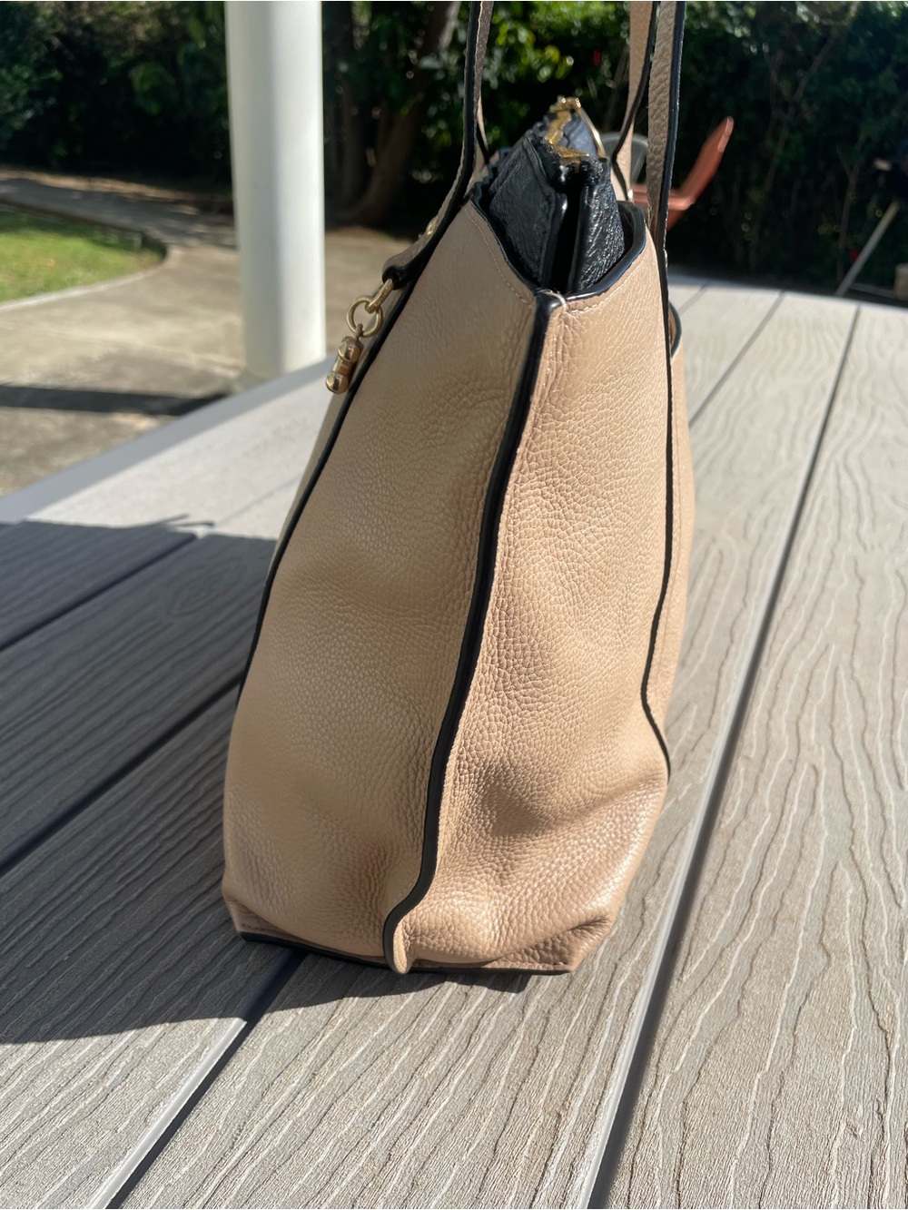 Coach May Pebble Leather Tote in Tan and Black Trim - Picture 4 of 7